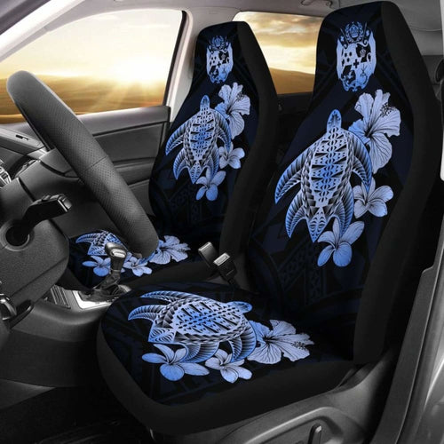 Tongan Car Seat Covers Hibiscus Plumeria Mix Polynesian Turtle Blue Awesome