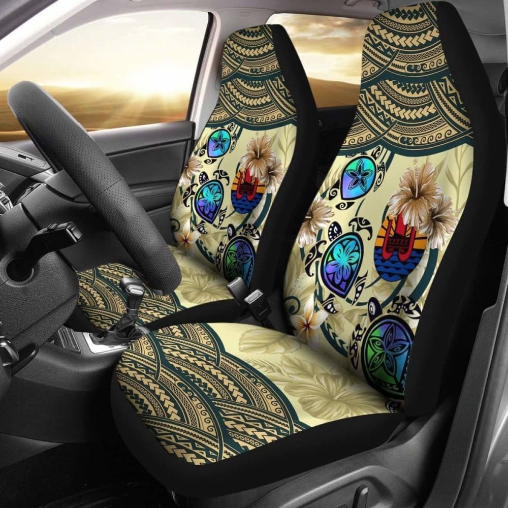 Tahiti Car Seat Covers - Polynesian Turtle Plumeria Blue Amazing