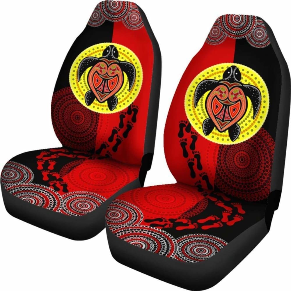 Australia Aboriginal Dot Painting Seat Covers Turtle, Aboriginal Flag Style -