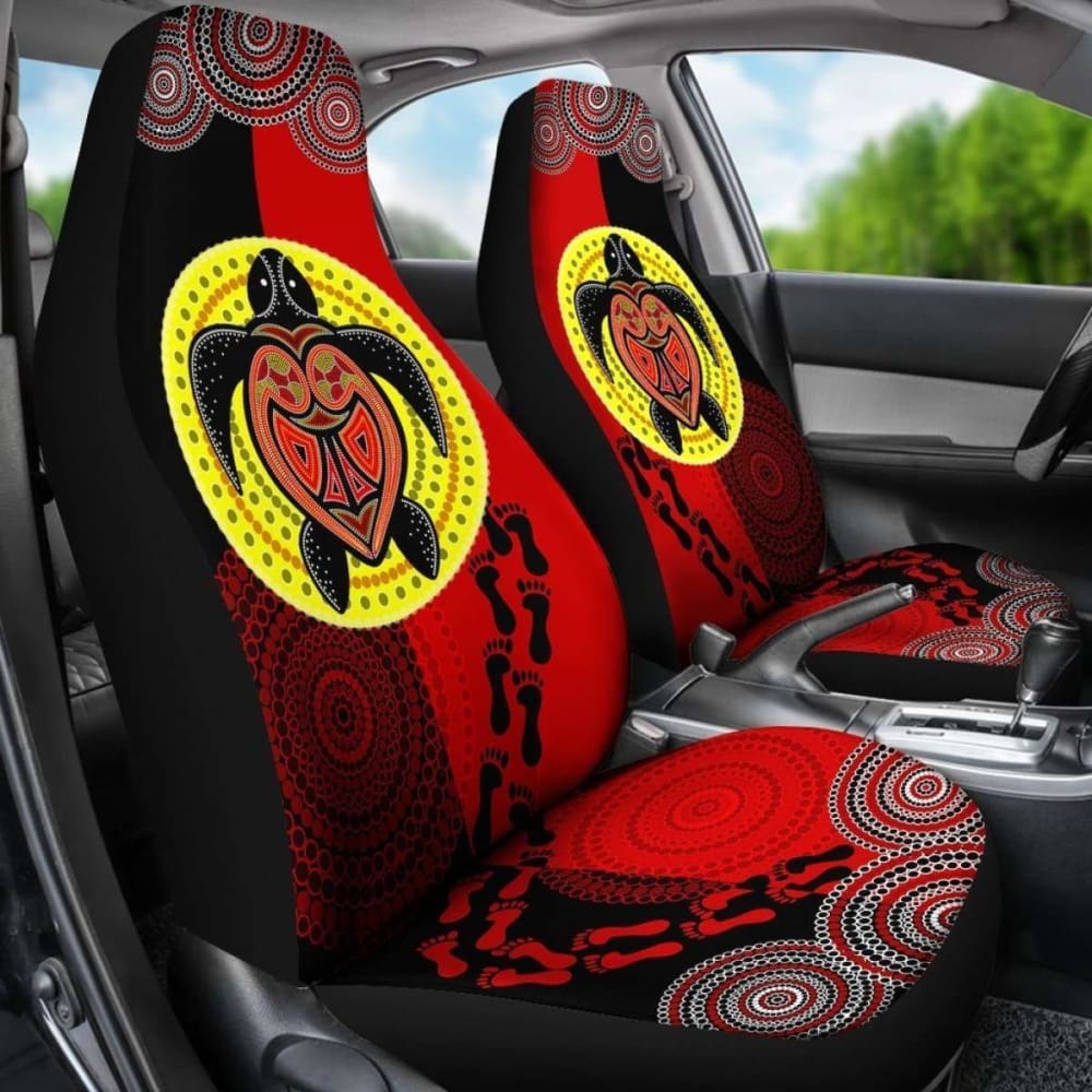 Australia Aboriginal Dot Painting Seat Covers Turtle, Aboriginal Flag Style -