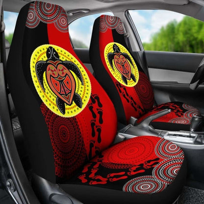 Australia Aboriginal Dot Painting Seat Covers Turtle, Aboriginal Flag Style -
