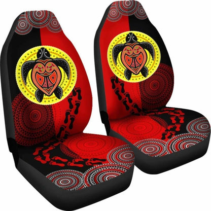 Australia Aboriginal Dot Painting Seat Covers Turtle, Aboriginal Flag Style -