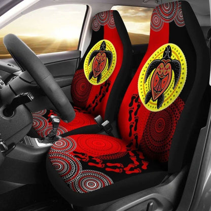 Australia Aboriginal Dot Painting Seat Covers Turtle, Aboriginal Flag Style -