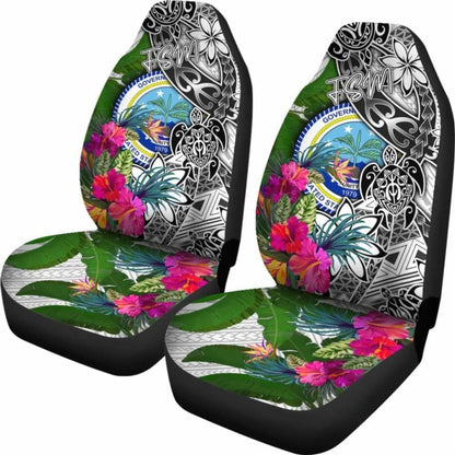 Federated States Of Micronesia Car Seat Covers White - Turtle Plumeria Banana Leaf -