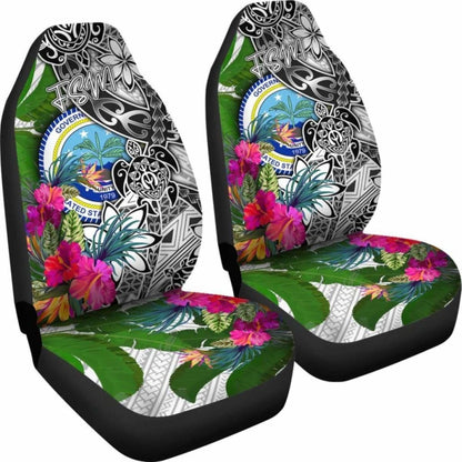 Federated States Of Micronesia Car Seat Covers White - Turtle Plumeria Banana Leaf -