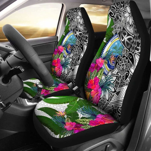 Federated States Of Micronesia Car Seat Covers White - Turtle Plumeria Banana Leaf -