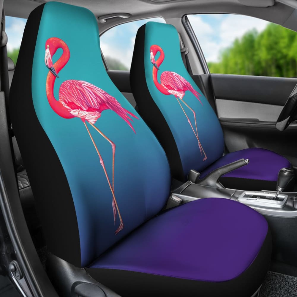 Pink Flamingos On Blue Background Car Seat Covers