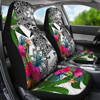 Wallis And Futuna Car Seat Covers White - Turtle Plumeria Banana Leaf -
