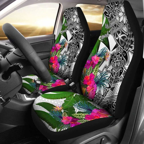 Wallis And Futuna Car Seat Covers White - Turtle Plumeria Banana Leaf -