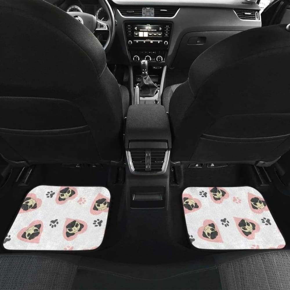 Cute Pugs Pink Heart Paw Pattern Front And Back Car Mats