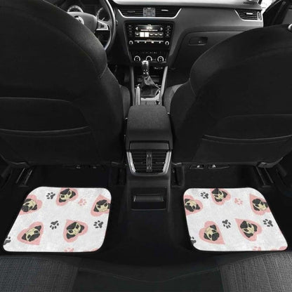 Cute Pugs Pink Heart Paw Pattern Front And Back Car Mats