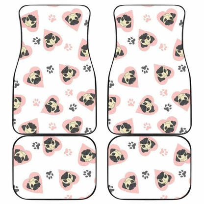 Cute Pugs Pink Heart Paw Pattern Front And Back Car Mats