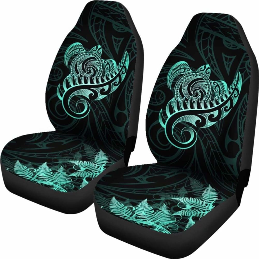 New Zealand Car Seat Covers - Aotearoa Maori Turtle Silver Fern Turquoise Awesome
