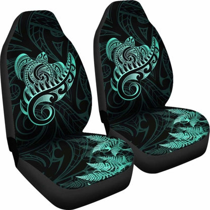 New Zealand Car Seat Covers - Aotearoa Maori Turtle Silver Fern Turquoise Awesome
