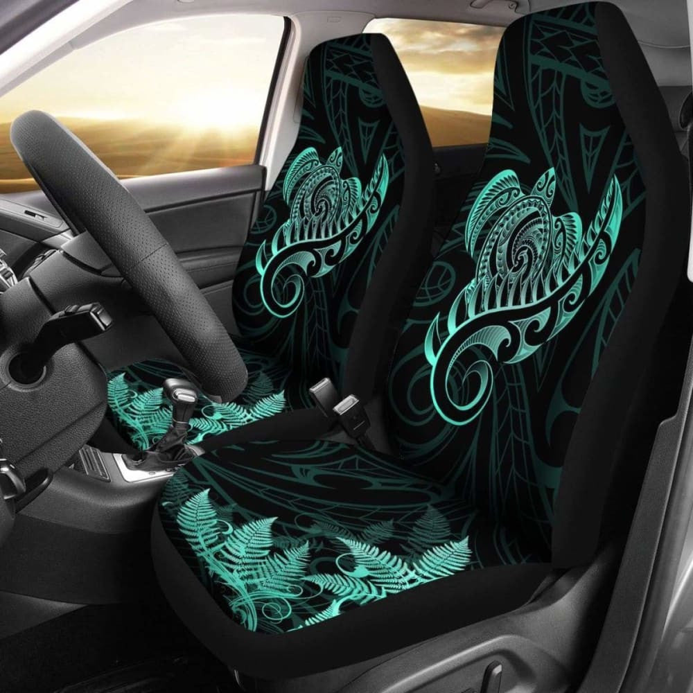 New Zealand Car Seat Covers - Aotearoa Maori Turtle Silver Fern Turquoise Awesome