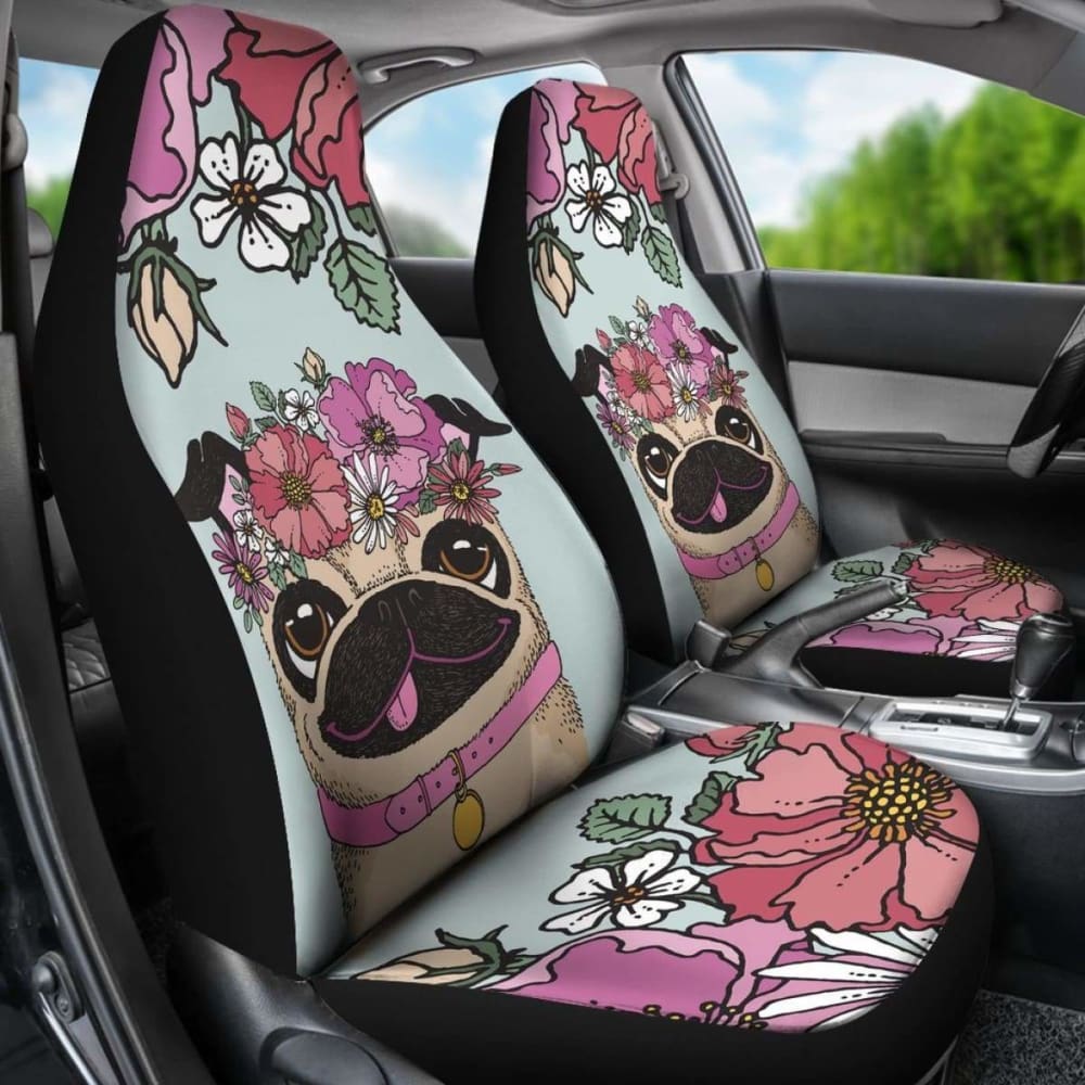 Floral Pug Car Seat Covers
