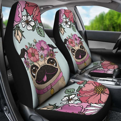 Floral Pug Car Seat Covers
