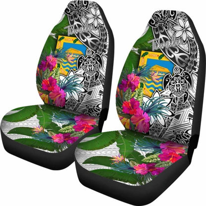Tuvalu Car Seat Covers White - Turtle Plumeria Banana Leaf -