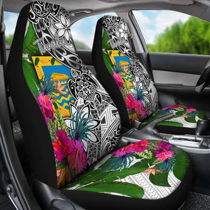 Tuvalu Car Seat Covers White - Turtle Plumeria Banana Leaf -