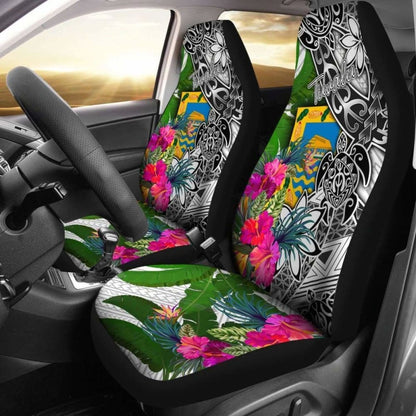 Tuvalu Car Seat Covers White - Turtle Plumeria Banana Leaf -