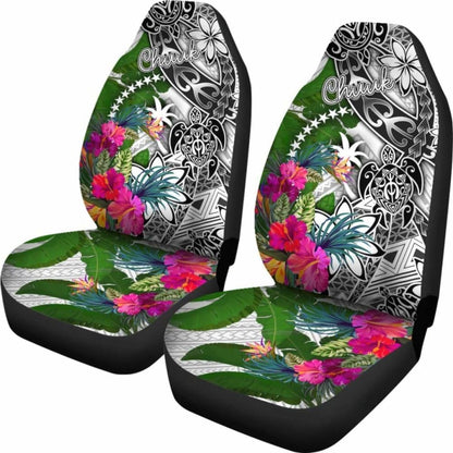 Chuuk Car Seat Covers White - Turtle Plumeria Banana Leaf -