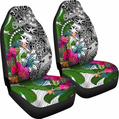 Chuuk Car Seat Covers White - Turtle Plumeria Banana Leaf -