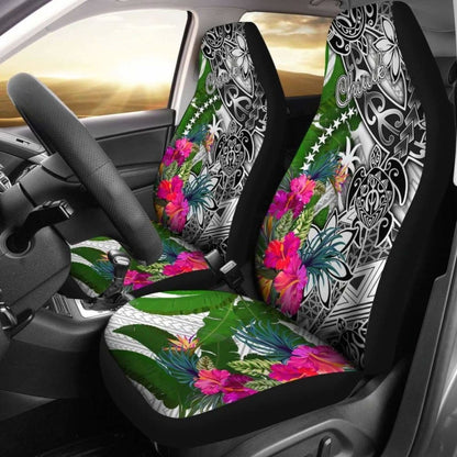 Chuuk Car Seat Covers White - Turtle Plumeria Banana Leaf -