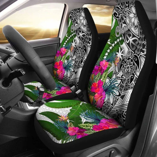 Chuuk Car Seat Covers White - Turtle Plumeria Banana Leaf -