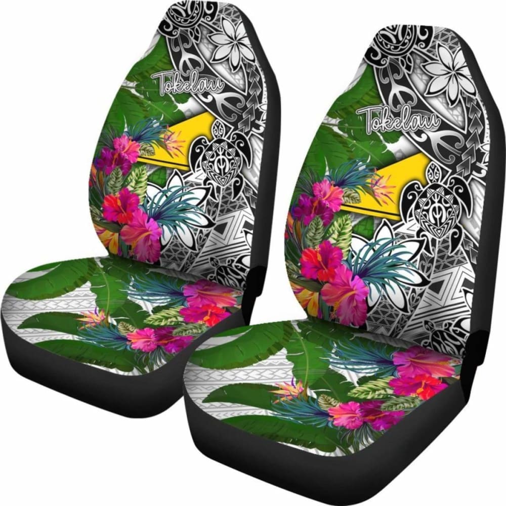 Tokelau Car Seat Covers White - Turtle Plumeria Banana Leaf -