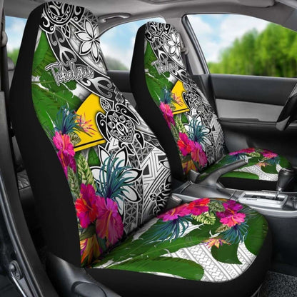 Tokelau Car Seat Covers White - Turtle Plumeria Banana Leaf -