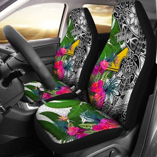 Tokelau Car Seat Covers White - Turtle Plumeria Banana Leaf -