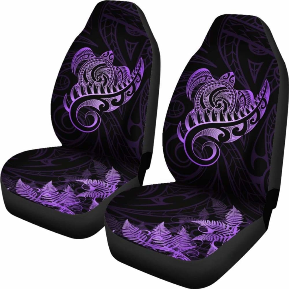 New Zealand Car Seat Covers - Aotearoa Maori Turtle Silver Fern Violet Awesome