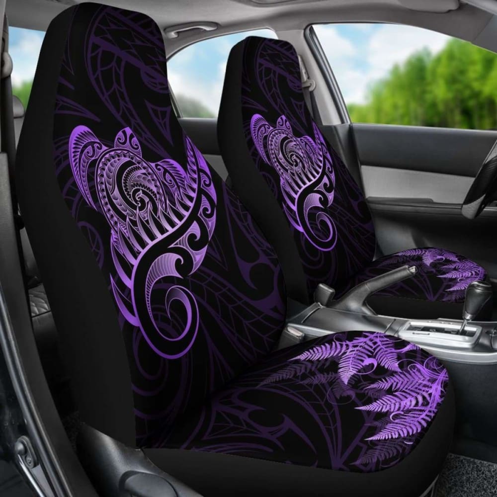 New Zealand Car Seat Covers - Aotearoa Maori Turtle Silver Fern Violet Awesome