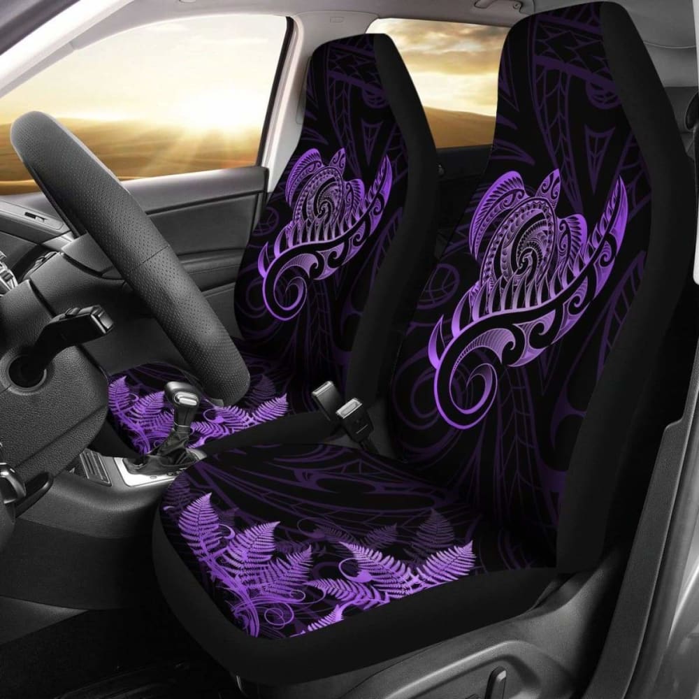 New Zealand Car Seat Covers - Aotearoa Maori Turtle Silver Fern Violet Awesome
