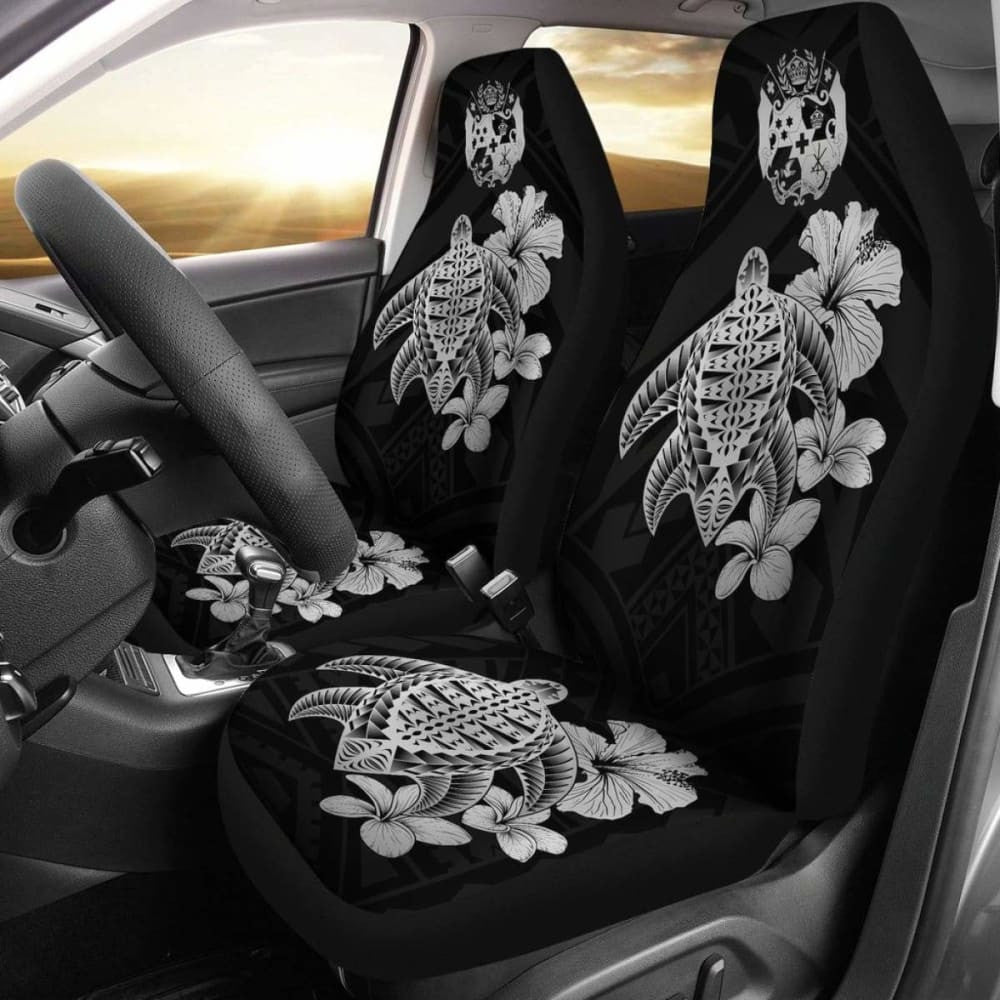 Tongan Car Seat Covers Hibiscus Plumeria Mix Polynesian Turtle Gray Awesome