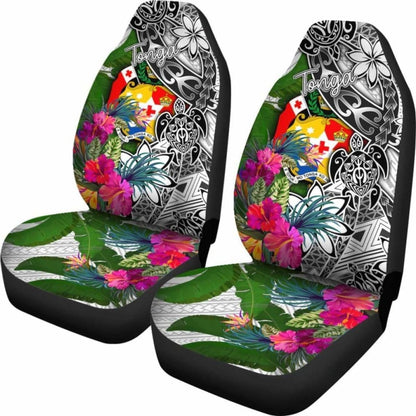 Tonga Car Seat Covers White - Turtle Plumeria Banana Leaf -