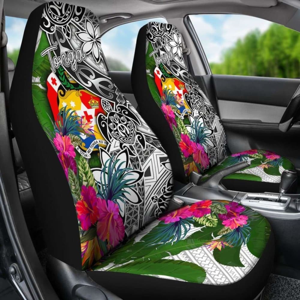 Tonga Car Seat Covers White - Turtle Plumeria Banana Leaf -