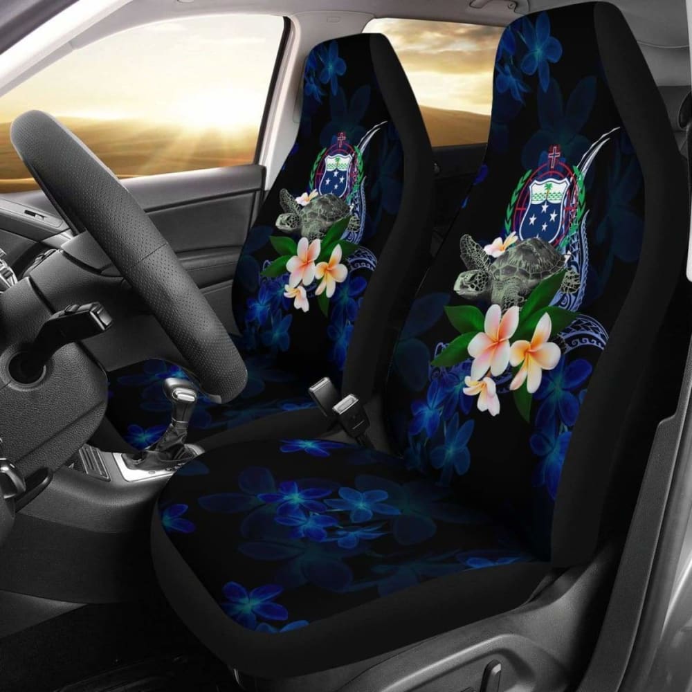 Samoa Polynesian Car Seat Covers - Turtle With Plumeria Flowers -