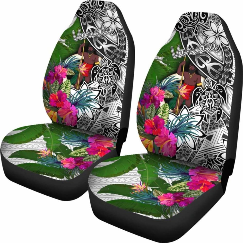 Vanuatu Car Seat Covers White - Turtle Plumeria Banana Leaf -