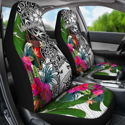 Vanuatu Car Seat Covers White - Turtle Plumeria Banana Leaf -