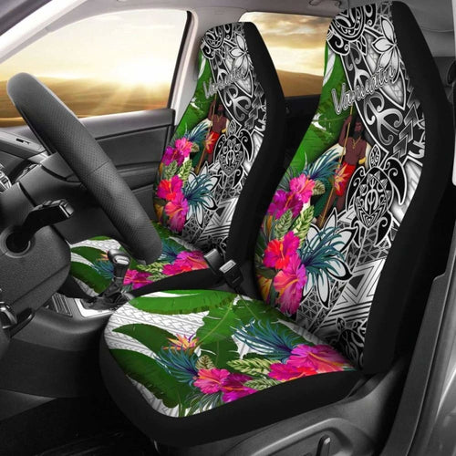 Vanuatu Car Seat Covers White - Turtle Plumeria Banana Leaf -