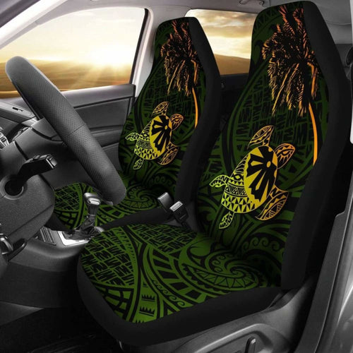 Fiji Islands Tapa Turtle Golden Green Car Seat Covers