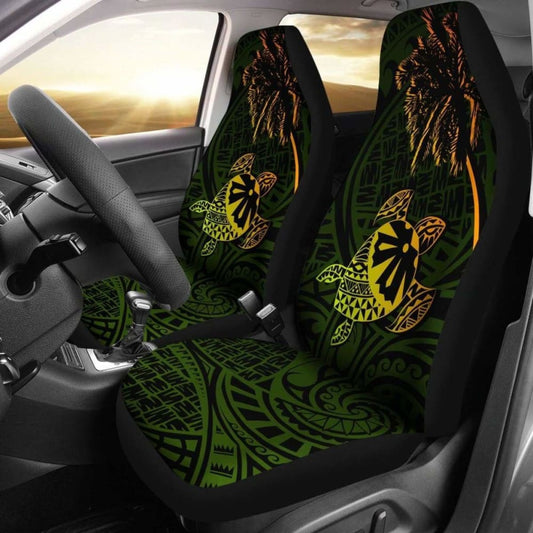 Fiji Islands Tapa Turtle Golden Green Car Seat Covers