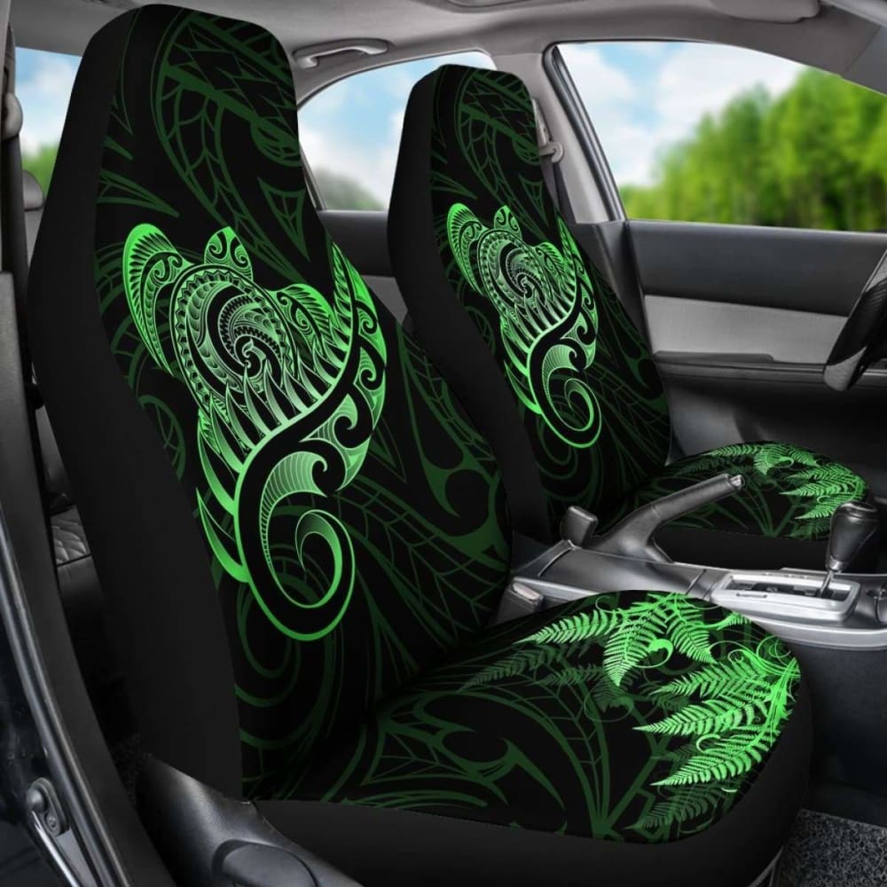 New Zealand Car Seat Covers - Aotearoa Maori Turtle Silver Fern Green Awesome