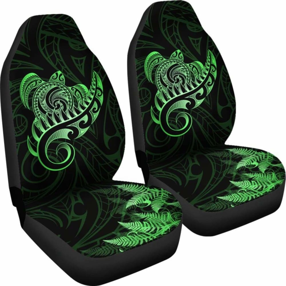 New Zealand Car Seat Covers - Aotearoa Maori Turtle Silver Fern Green Awesome