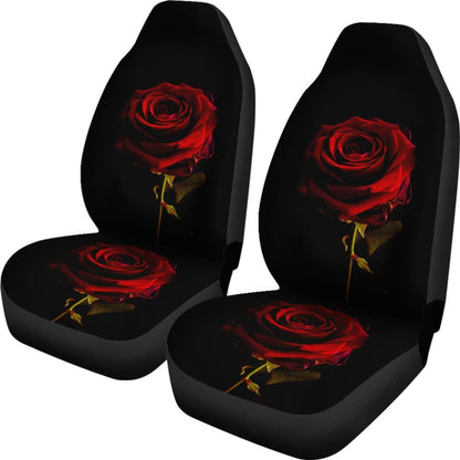 Black with Red Rose Blooming Car Seat Covers