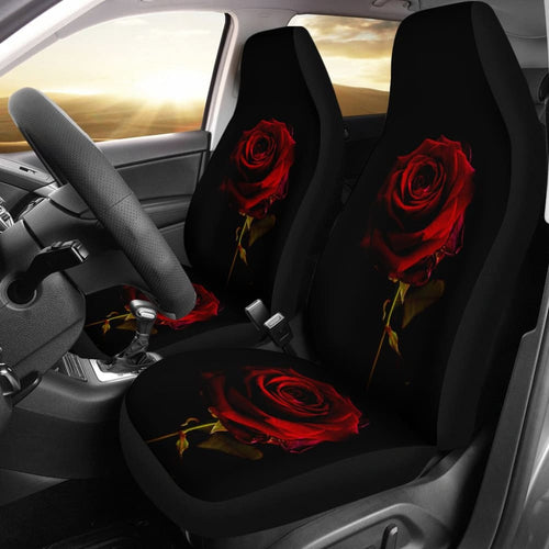Black with Red Rose Blooming Car Seat Covers