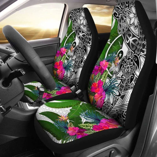 Yap Car Seat Covers White - Turtle Plumeria Banana Leaf -