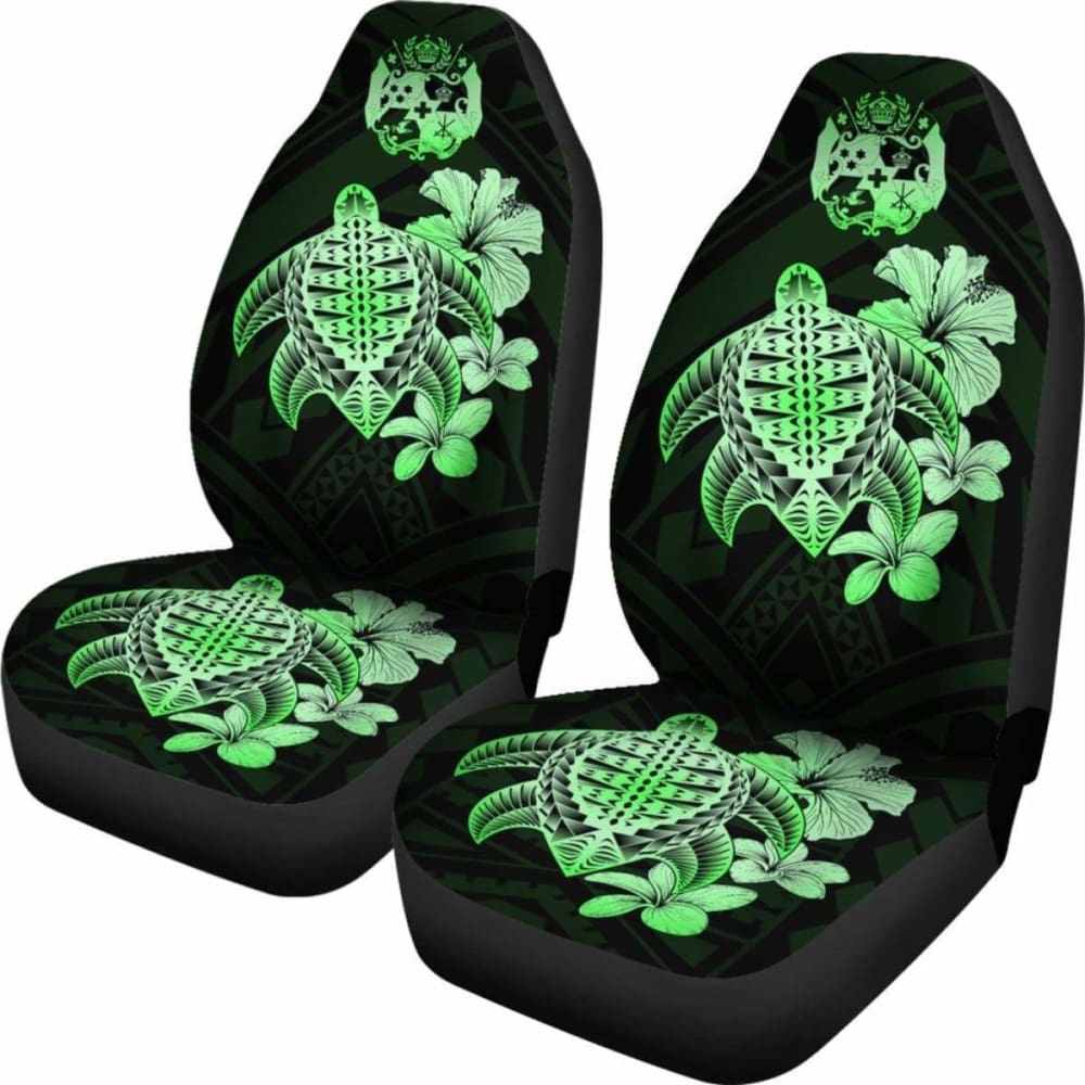 Tongan Car Seat Covers Hibiscus Plumeria Mix Polynesian Turtle Green Awesome