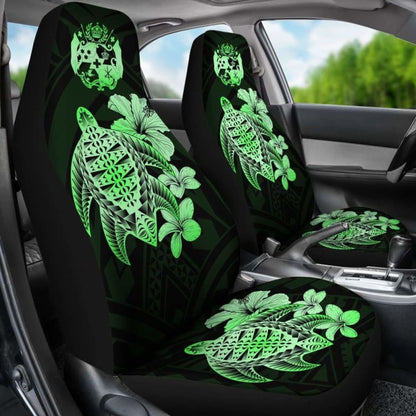 Tongan Car Seat Covers Hibiscus Plumeria Mix Polynesian Turtle Green Awesome